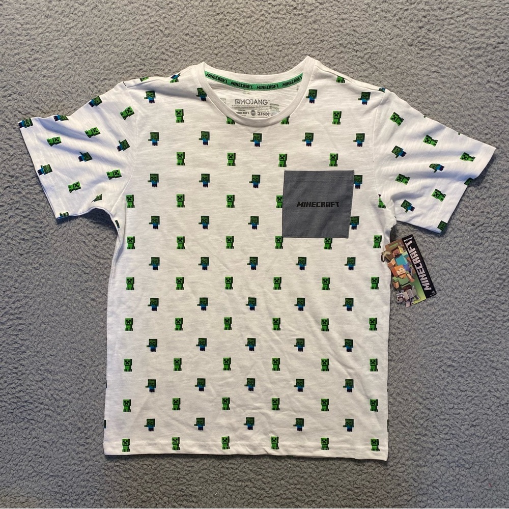 Minecraft "Mob Swarm" Gamer Creeper Pocket Logo Tee Shirt Short Sleeve Boys XXL